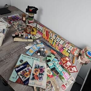 Vtg Lot Sewing Patterns McCall's Kniting Zipper Thread 1960 Ribbon Buttons Yarn